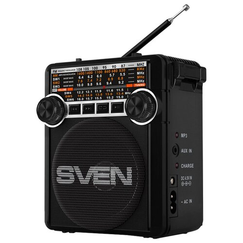 Портативная акустика SVEN SRP-355, 3 Вт, FM, AUX, USB, SD, microSD, черный/красный