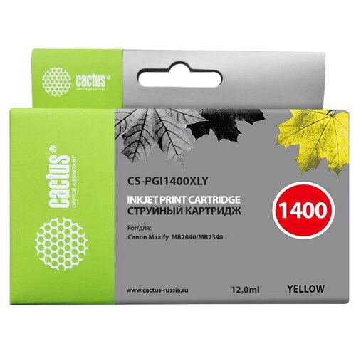 Картридж струйный Cactus CS-PGI1400XLY желтый (12мл) для Canon MB2050/MB2350/MB2040/MB2340