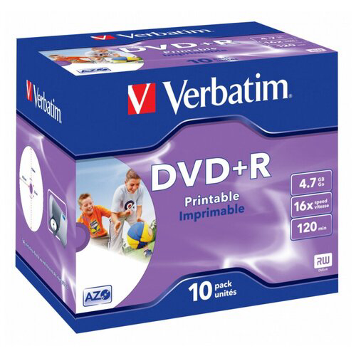 Диск DVD+R Verbatim 4.7Gb 16x Jewel case (10шт) Printable (43508)