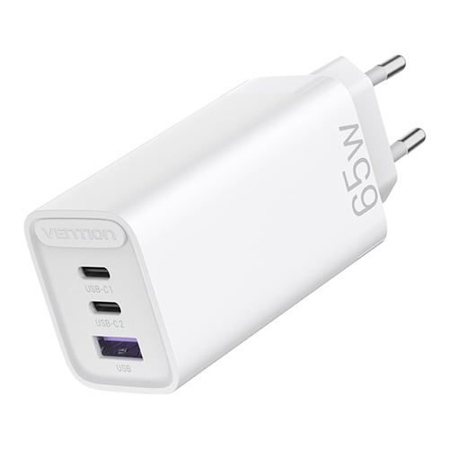 Сетевое зарядное устройство Vention FEDW0-EU на 3 порта 65W USB (C+C+A) 2.4A Белый