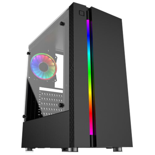 Корпус Miditower ExeGate EVO-9201 Black-RGB light, ATX, <500NPX>, с окном, 2*USB+1*USB3.0, HD Audio