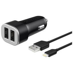 Автомобильное зарядное устройство Deppa Ultra MFI Apple Lightning, 2xUSB, 2.4A, черное (11285)