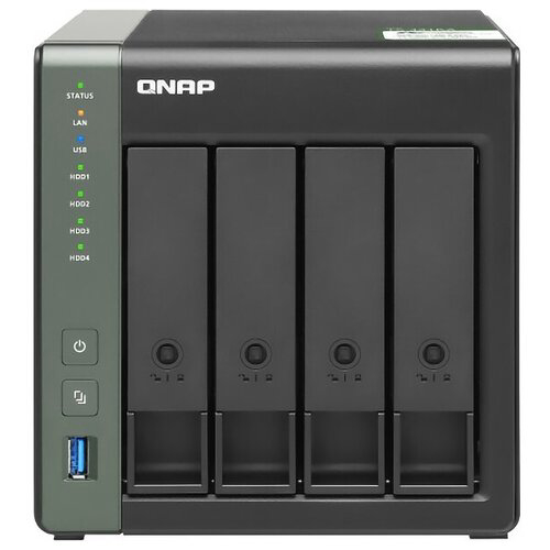 SMB QNAP TS-431KX-2G NAS 4 HDD trays. Alpine AL214, 4-core, 1.7GHz, 2 GB DDR3 (1 x 2 GB) up to 8 GB (1 x 8 GB), 1x10 GbE SFP+, 2x1GB Ethernet, USB 3.2x3