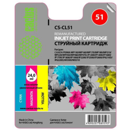 Картридж струйный Cactus CS-CL51 CL-51 голубой/пурпурный/желтый (18мл) для Canon Pixma MP150/MP160/MP170/MP180/MP450/MP460/iP2200/iP6210/iP6220/iP6220D/iP6310/iP6310D/MX300/MX310