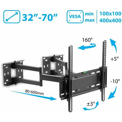 Кронштейн для телевизора Kromax GALACTIC-44 черный 32"-70" макс.45кг настенный поворотно-выдвижной и наклонный