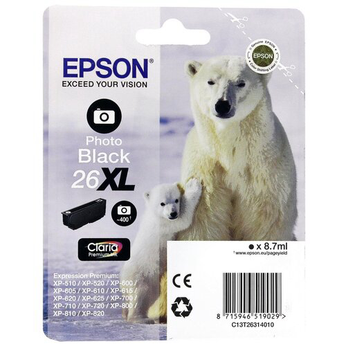 Картридж струйный Epson T2631 C13T26314012 фото черный (400стр.) (8.7мл) для Epson XP-600/700/800