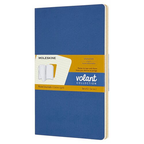 Блокнот Moleskine VOLANT QP721B41M17 Large 130х210мм 96стр. линейка мягкая обложка синий/желтый янтарный (2шт)