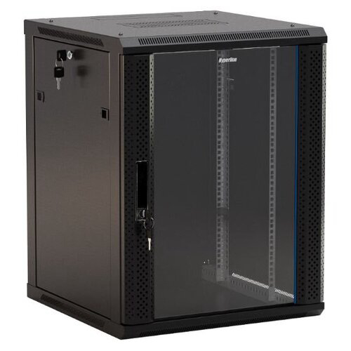 Шкаф коммутационный Hyperline (TWB-2266-GP-RAL9004) настенный 22U 600x600мм пер.дв.стекл 2 бок.пан. 60кг черный 1086мм IP20 сталь