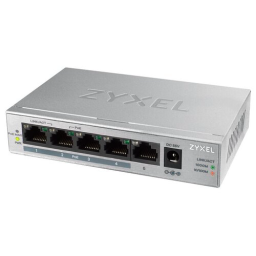 Коммутатор Zyxel GS1005HP Switch PoE +, 5xGE (4xPoE +), desktop, metal, silent, PoE budget 60 W