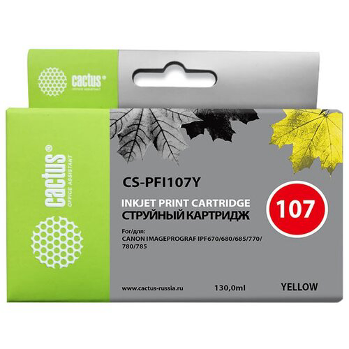 Картридж струйный Cactus CS-PFI107Y PFI-107Y желтый (130мл) для Canon IP iPF670/iPF680/iPF685/iPF770/iPF780/iPF785/