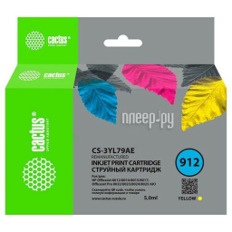 Картридж струйный Cactus CS-3YL79AE 912 желтый (5мл) для HP OfficeJet 8010/8012/8013/8014/8015/8020/8025