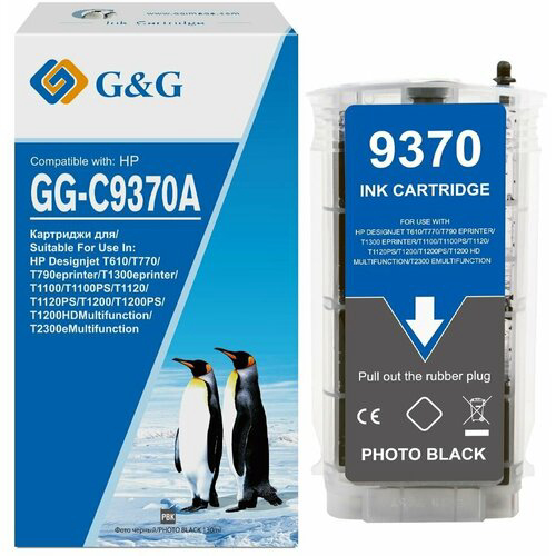 Картридж струйный G&G GG-C9370A фото черный (130мл) для HP HP Designjet T610, T770, T790eprinter, T1300eprinter, T1100, T1100PS, T1120, T1120PS, T1200, T1200PS, T1200HDMultifunction, T2300eMultifunction