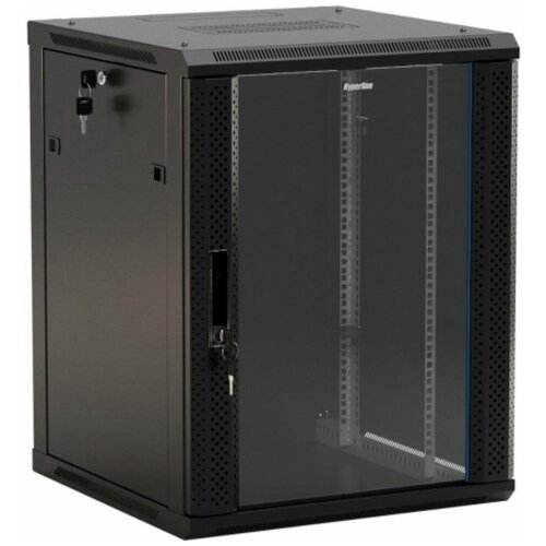 Шкаф коммутационный Hyperline (TWB-0645-GP-RAL9004) настенный 6U 600x450мм пер.дв.стекл 60кг черный 367мм IP20 сталь