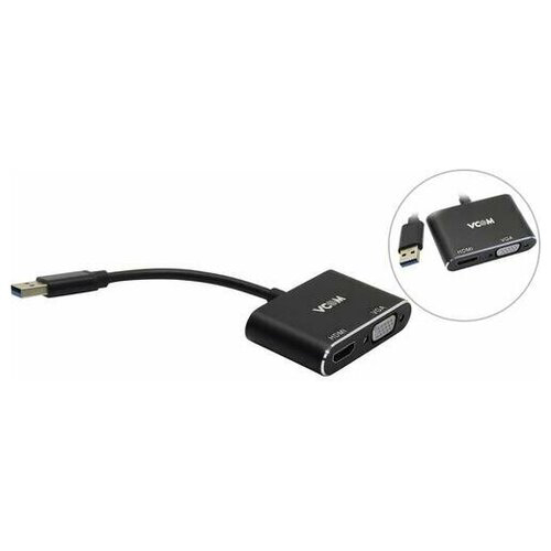 VCOM  CU322M Кабель-переходник USB 3.0 (Am) --> HDMI(f)+VGA(f), Aluminum Shell