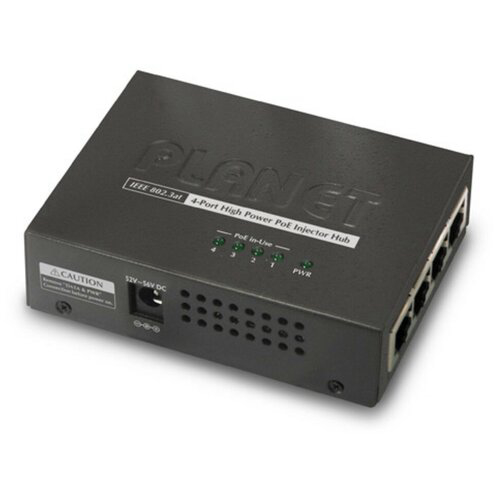 PLANET 4-Port 802.3at 30W High Power over Ethernet Injector Hub - 120W External Power Adapter