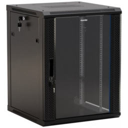 Шкаф коммутационный Hyperline (TWB-1866-GP-RAL9004) настенный 18U 600x600мм пер.дв.стекл 2 бок.пан. 60кг черный 908мм IP20 сталь