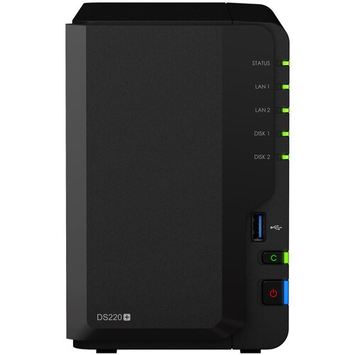 Synology DS220+ Сетевое хранилище DC 2,0GhzCPU/2GB(upto6)/RAID0,1/up to 2HDDs SATA(3,5' 2,5')/2xUSB3.0/2GigEth/iSCSI/2xIPcam(up to 25)/1xPS /2YW