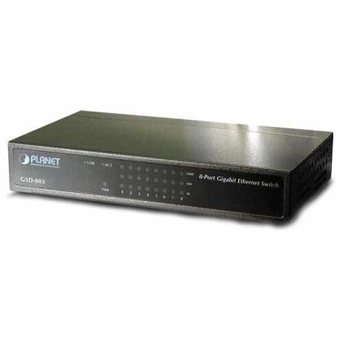 коммутатор/ PLANET 8-Port 10/100/1000Mbps Gigabit Ethernet Switch (External Power) - Metal Case