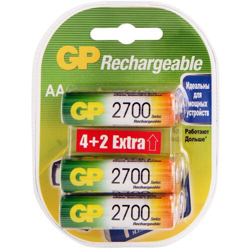 Аккумулятор GP Rechargeable 2700AAHC4/2 AA NiMH 2700mAh (6шт) блистер