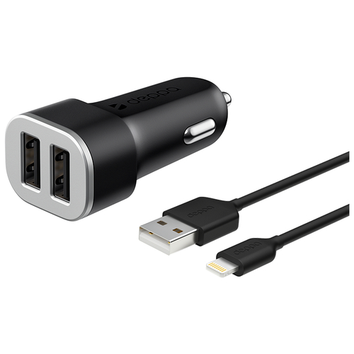 Автомобильное зарядное устройство Deppa Ultra MFI Apple Lightning, 2xUSB, 2.4A, белое (11291)