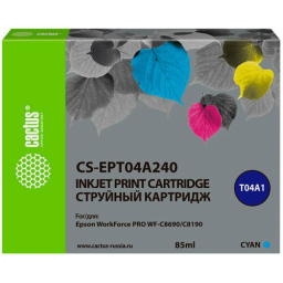 Картридж струйный Cactus CS-EPT04A240 T04A2 голубой (85мл) для Epson WorkForce Pro WF-C8190, WF-C8690