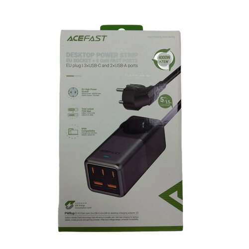 Зарядное устройство ACEFAST Z2 PD 75W GaN (3*USB-C+2*USB-A) EU. Цвет: черно-серый