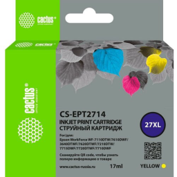 Картридж струйный Cactus CS-EPT2714 27XL желтый (17мл) для Epson WorkForce WF-3620/3640/7110/7210