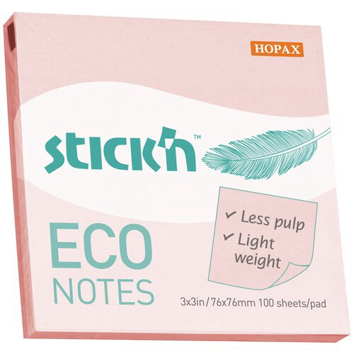 Блок самоклеящийся бумажный Stick`n ECO 21746 76x76мм 100лист. 60г/м2 пастель розовый