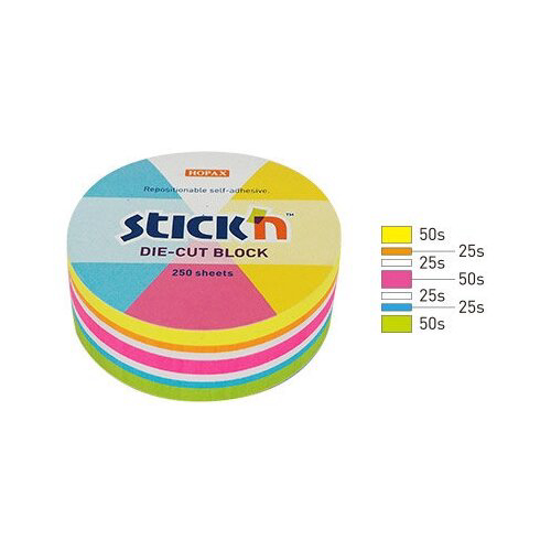 Блок самоклеящийся бумажный Stick`n 21830 67x67мм 250лист. неон ассорти "круг"