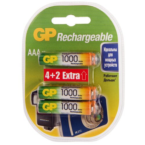 Аккумулятор GP Rechargeable 100AAAHC4/2 AAA NiMH 1000mAh (6шт) блистер