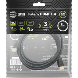 Кабель аудио-видео Cactus CS-HDMI.1.4-3 HDMI (m)/HDMI (m) 3м. позолоч.конт. черный