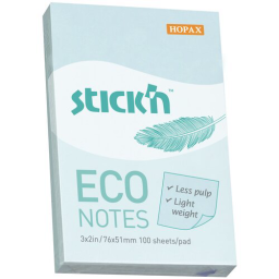 Блок самоклеящийся бумажный Stick`n ECO 21743 51x76мм 100лист. 60г/м2 пастель голубой