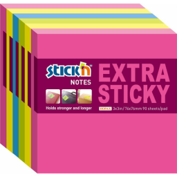 Блок самоклеящийся бумажный Stick`n Extra Sticky 21679 76x76мм 90лист. 70г/м2 неон ассорти (упак.:6ш