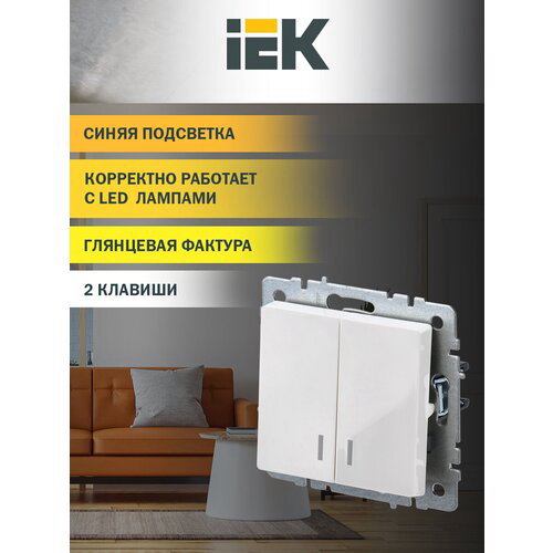 Выключатель IEK Brite ВС10-2-1-БрБ скрыт. 2кл. с подсветкой IP20 белый (упак.:1шт) (BR-V20-1-10-K01)