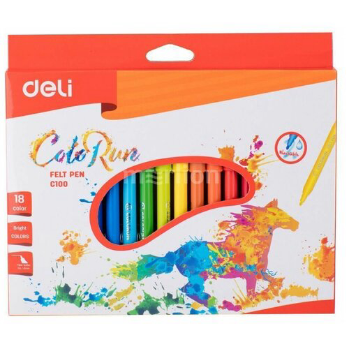 Фломастеры Deli EC10010 ColoRun Вентилируемый 18цв. коробка с европодвесом