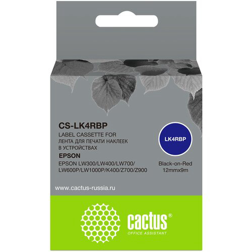 Картридж ленточный Cactus CS-LK4RBP черный для Epson LW300/LW400/LW700/LW600P/LW1000P/K400/Z700/Z900