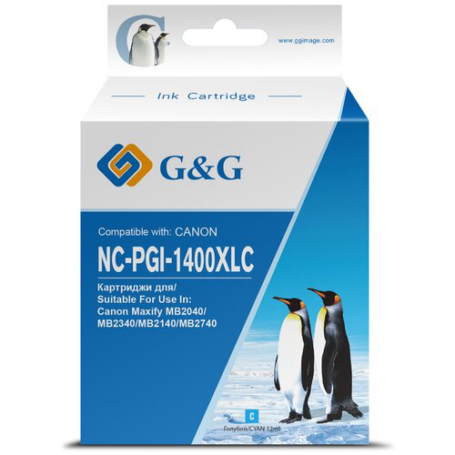 Картридж струйный G&G GG-PGI-1400XLC PGI-1400XL C голубой (12мл) для Canon MB2050/MB2350/MB2040/MB23