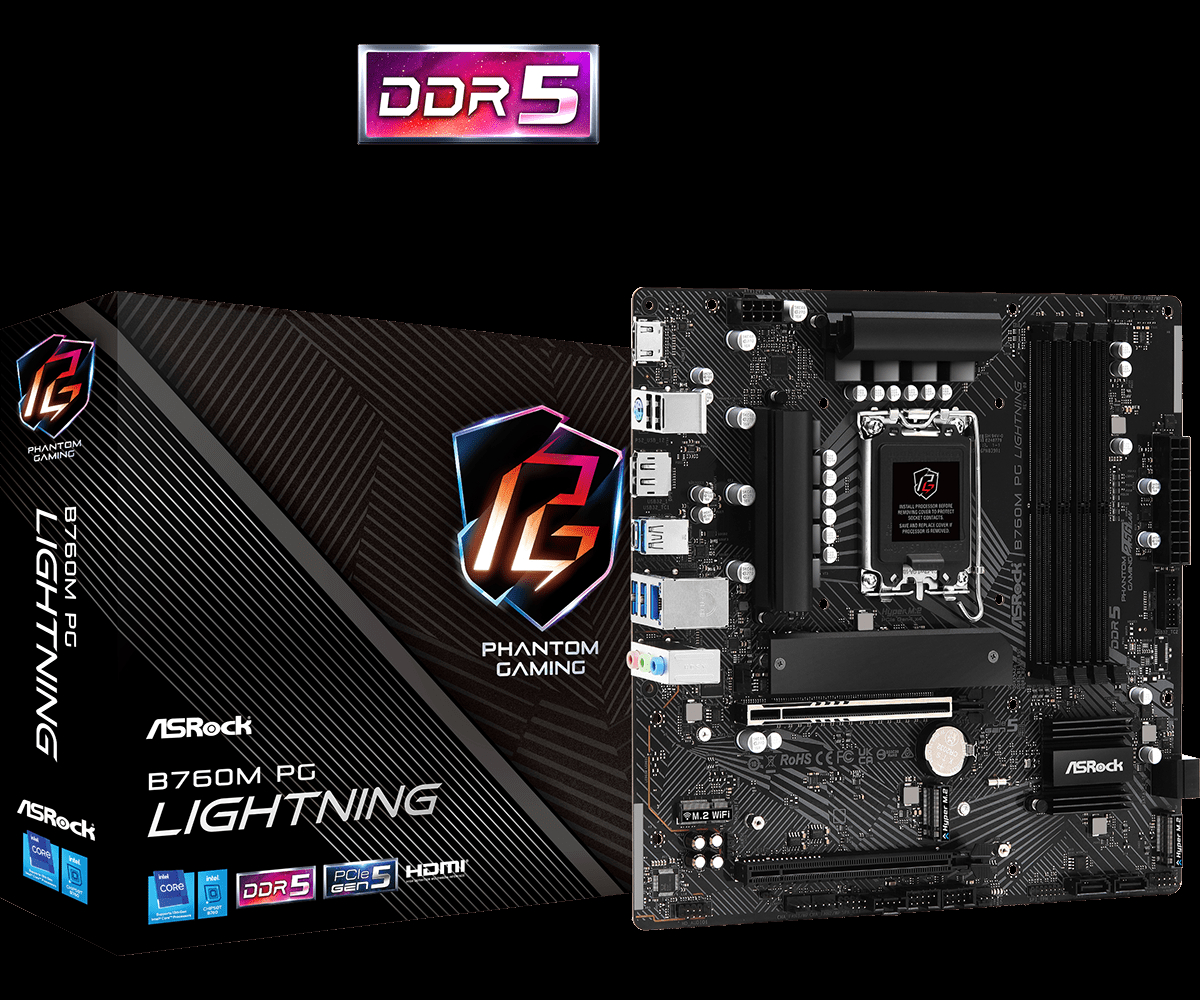 Материнская плата Asrock B760M PG LIGHTNING Soc-1700 Intel B760 4xDDR5 mATX AC`97 8ch(7.1) 2.5Gg RAI