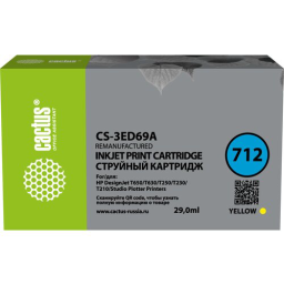 Картридж струйный Cactus CS-3ED69A 712 желтый (29мл) для HP DJ T230/630