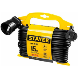 Удлинитель силовой Stayer 55014-15_z01 2x0.75кв.мм 1розет. 15м ПВС пласт.рамка черный