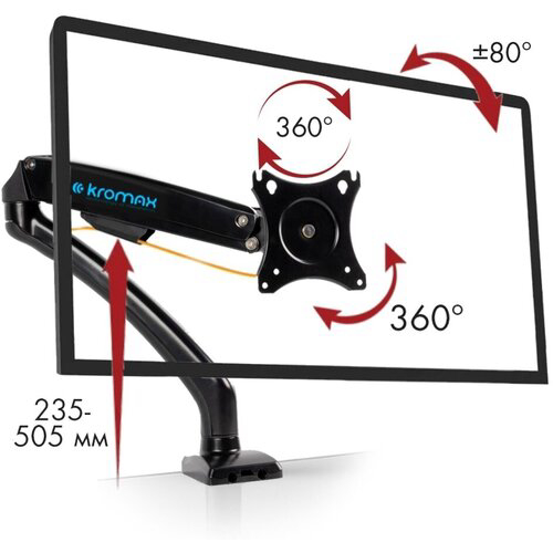 Кронштейн для мониторов ЖК Kromax OFFICE-8 черный 15"-32" макс.8кг настольный поворот и наклон верт.перемещ.