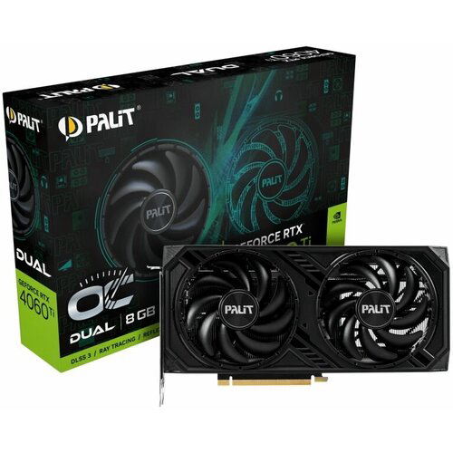 Видеокарта Palit PCI-E 4.0 RTX4060TI DUAL OC NVIDIA GeForce RTX 4060TI 8Gb 128bit GDDR6 2310/18000 HDMIx1 DPx3 HDCP Ret