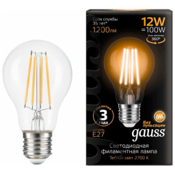 Лампа светодиодная Gauss Filament 102902112 12Вт цок.:E27 груша 185B 2700K св.свеч.бел.теп. грушевид