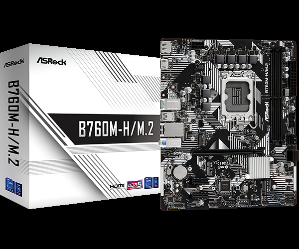 Материнская плата Asrock B760M-H/M.2 Soc-1700 Intel B760 2xDDR5 mATX AC`97 8ch(7.1) GbLAN RAID+HDMI+DP