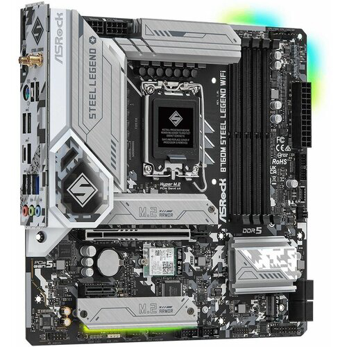 Материнская плата ASRock B760M STEEL LEGEND WIFI, Socket 1700, Intel®B760, 4xDDR5-4800, HDMI+DP, 1xPCI-Ex16, 1xPCI-Ex1, 4xSATA3(RAID 0/1/5/10), 3xM.2, 8 Ch Audio, 1x2.5GLan,  WiFi, (2+4)xUSB2.0, (5+2)xUSB3.2, (1+1)xUSB3.2 Type-C™, 1xPS/