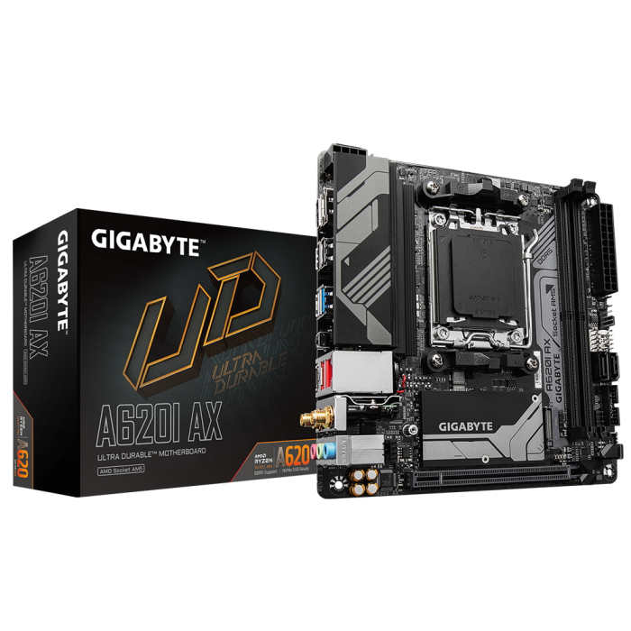 Материнская плата Gigabyte A620I AX SocketAM5 AMD A620 2xDDR5 mini-ITX AC`97 8ch(7.1) 2.5Gg RAID+HDMI+DP